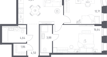 2-к. квартира, 59&nbsp;м²
