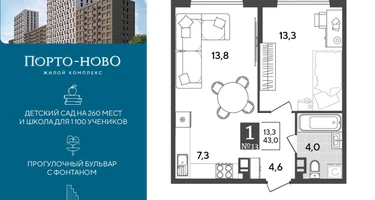 1-к. квартира, 43 м²