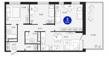 3-к. квартира, 100&nbsp;м²