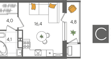 Студия, 29 м²
