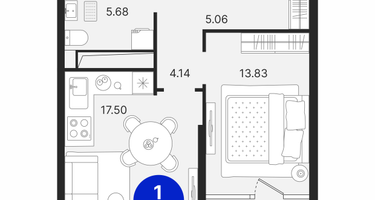 1-к. квартира, 49 м²