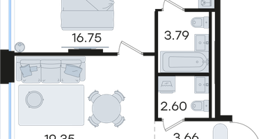 1-к. квартира, 46 м²