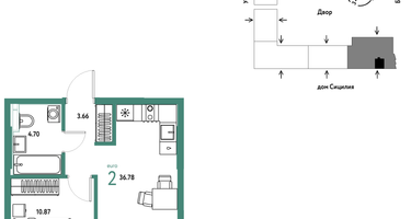 2-к. квартира, 36 м²