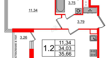 1-к. квартира, 34&nbsp;м²