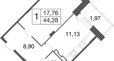 1-к. квартира, 44&nbsp;м²