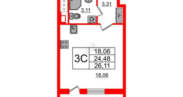 Студия, 24&nbsp;м²