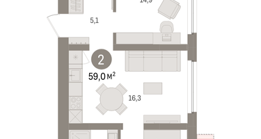 2-к. квартира, 58 м²