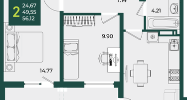 2-к. квартира, 56 м²