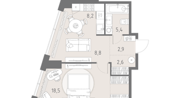 2-к. квартира, 46&nbsp;м²