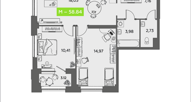 Студия, 58&nbsp;м²