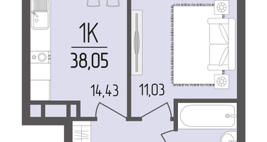 1-к. квартира, 38&nbsp;м²