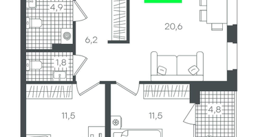 2-к. квартира, 61&nbsp;м²