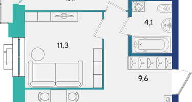 2-к. квартира, 58 м²