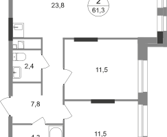 2-к. квартира, 61&nbsp;м²