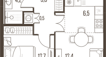 2-к. квартира, 44 м²