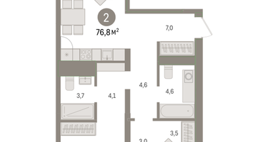 2-к. квартира, 75 м²
