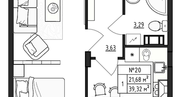 1-к. квартира, 39&nbsp;м²