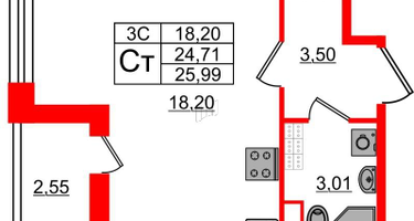 Студия, 24&nbsp;м²