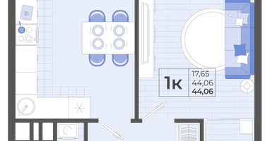1-к. квартира, 44&nbsp;м²