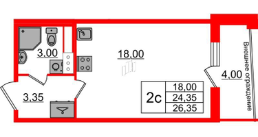 Студия, 24 м²