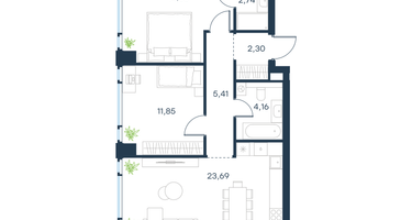 2-к. квартира, 64 м²