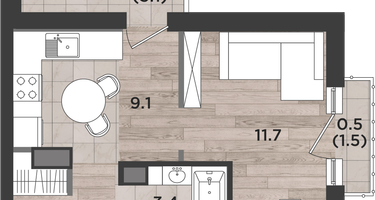 1-к. квартира, 31&nbsp;м²