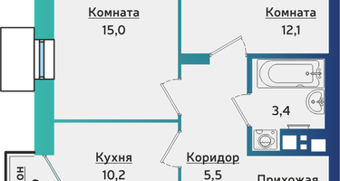 2-к. квартира, 52&nbsp;м²