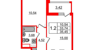 1-к. квартира, 33&nbsp;м²