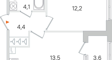 1-комнатная квартира, 36&nbsp;м²