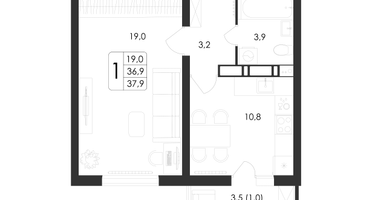 1-к. квартира, 37&nbsp;м²