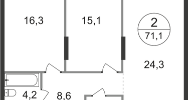 2-к. квартира, 71 м²