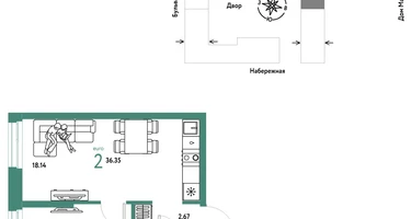 2-к. квартира, 36&nbsp;м²