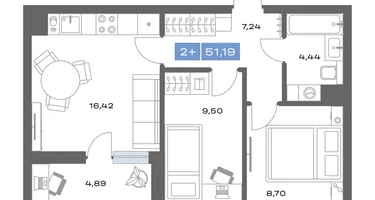 2-к. квартира, 51&nbsp;м²