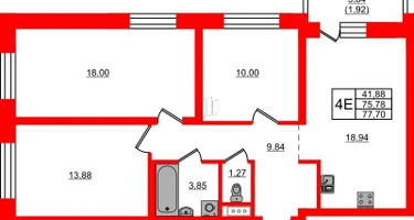 3-к. квартира, 77&nbsp;м²