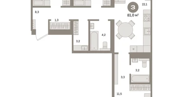 3-к. квартира, 81&nbsp;м²