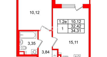 1-к. квартира, 32 м²