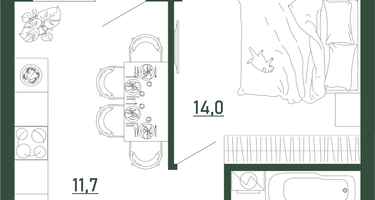 1-к. квартира, 34&nbsp;м²
