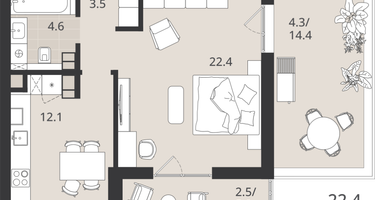 1-к. квартира, 49&nbsp;м²