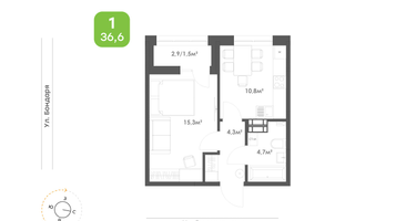 1-к. квартира, 36&nbsp;м²