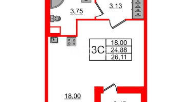Студия, 24 м²