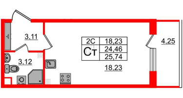 Студия, 24 м²