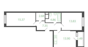 2-к. квартира, 60 м²