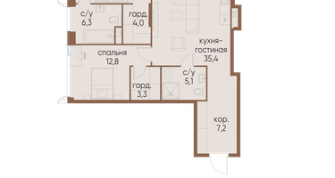 2-к. квартира, 89 м²