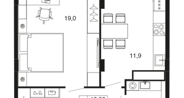 1-к. квартира, 46 м²
