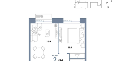 2-к. квартира, 38 м²