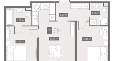 2-к. квартира, 58 м²