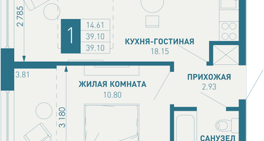 1-к. квартира, 40&nbsp;м²