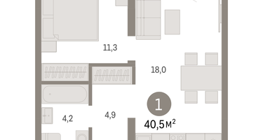 1-к. квартира, 40&nbsp;м²