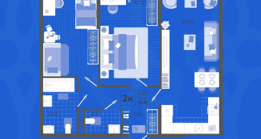 2-к. квартира, 72&nbsp;м²