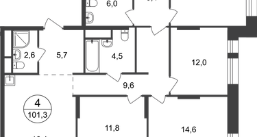 4-к. квартира, 101 м²